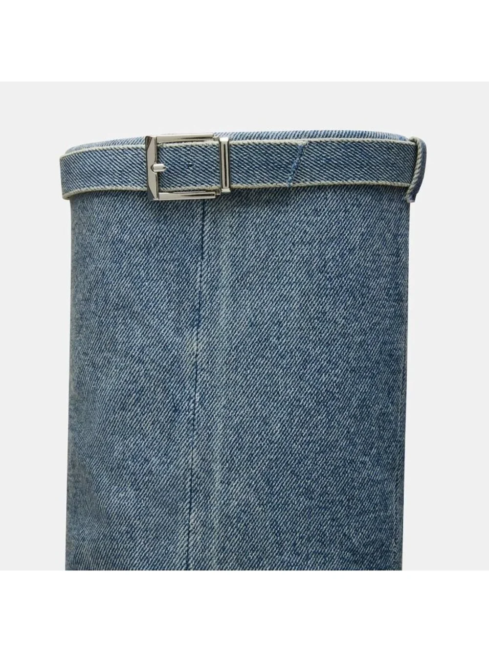 Women's Denim Fold Over Wide Calf Wedge Heel Knee High With Decorative Lock Boot